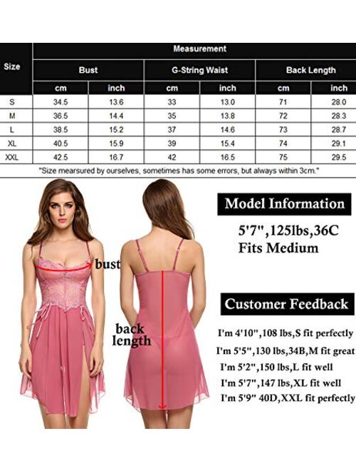 Avidlove Women Lace Lingerie Babydoll Dress Strap Chemise Sleepwear Sexy Nighty S-XXL