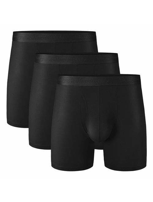 DAVID ARCHY Men's 3 Pack Ultra Soft Micro Modal Boxer Briefs with Fly Boxer Shorts