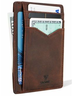YBONNE Minimalist Front Pocket Wallet for Men and Women, RFID Blocking Thin Card Holder, Made of Finest Genuine Leather