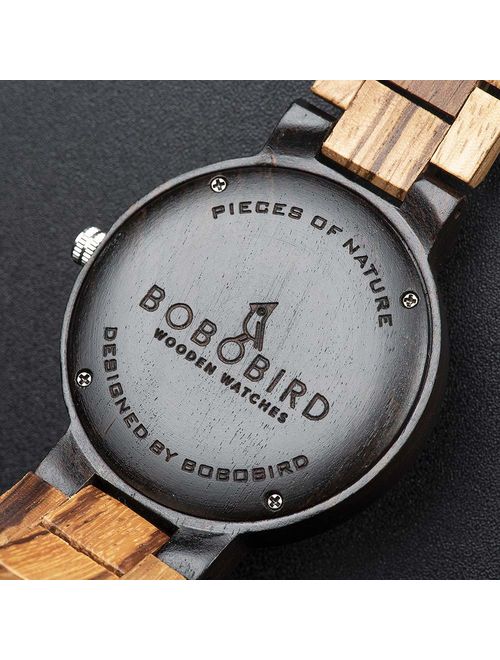 BOBO BIRD Week and Date Multi-Functional Display Men's Zebra Wooden Quartz Watch Lightweight Handmade Casual Wristwatches with Gift Box