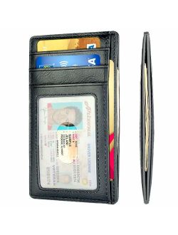 Slim Minimalist Wallet RFID Front Pocket Credit Card Holder for Men & Women Leather Wallet with Keychain