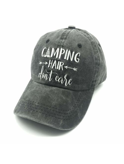 Embroidered Unisex Camping Hair Don't Care Vintage Washed Dyed Cotton Adjustable Baseball Cap Dad Hat