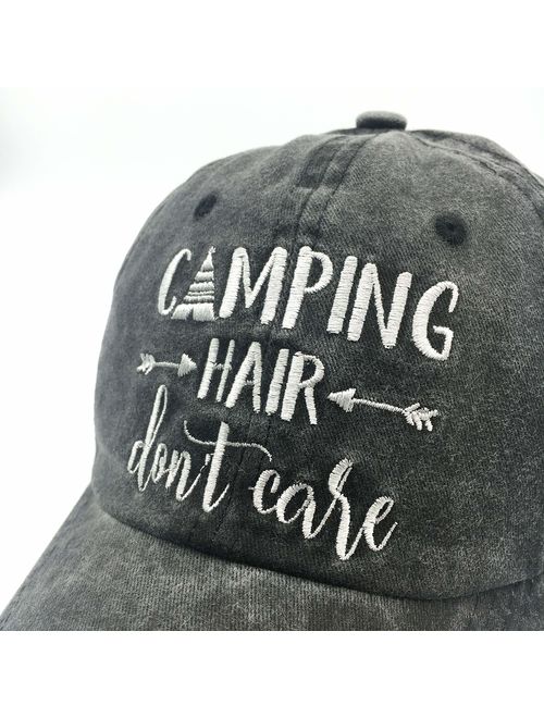Embroidered Unisex Camping Hair Don't Care Vintage Washed Dyed Cotton Adjustable Baseball Cap Dad Hat