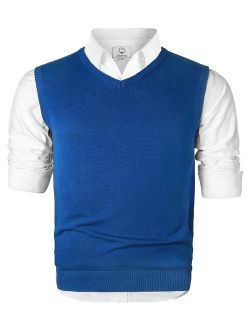 MOCOTONO Men's V-Neck Cotton Vest Casual Sleeveless Sweater