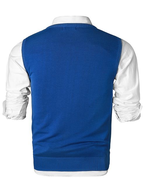 MOCOTONO Men's V-Neck Cotton Vest Casual Sleeveless Sweater