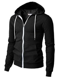 H2H Mens Casual Zip up Hoodie Jacket Double Cotton Lightweight Hooded