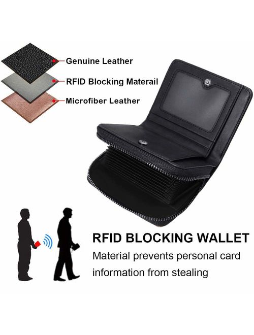 HUANLANG Mens Wallet RFID Blocking Multi Card Holder Wallets for Men Bifold Wallet with Zipper Small Men's Leather Wallet