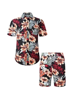 Men's Hawaiian Short Sleeve Shirt- MCEDAR Aloha Flower Print Casual Button Down Standard Fit Beach Shirts