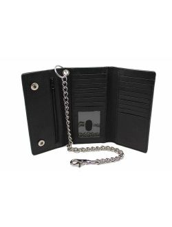Biker Trucker's R.F.I.D Safe Leather Black Long Checkbook Ti-Fold Chain Wallet Snake Texture 18'.0 Stainless 212 chain