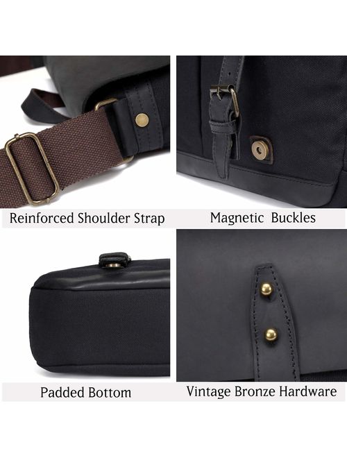 Leather Canvas Messenger Bag for Men and Women 15.6 inch Laptop Vintage Satchel Business Briefcase Shoulder Bag