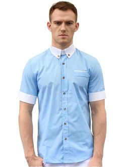 Men Short Sleeves Slim Fit Button Down Shirt
