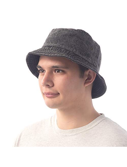 The Hat Depot Washed Cotton Denim Bucket Hat
