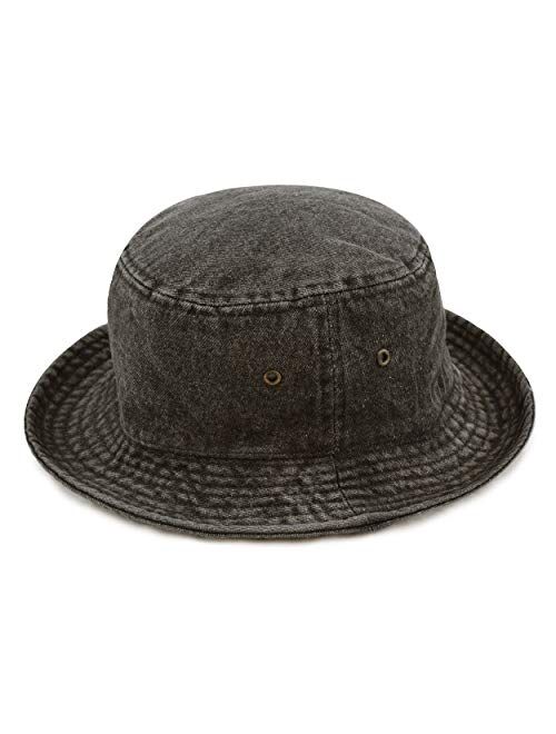 The Hat Depot Washed Cotton Denim Bucket Hat