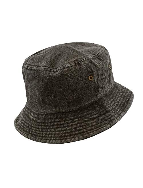 The Hat Depot Washed Cotton Denim Bucket Hat