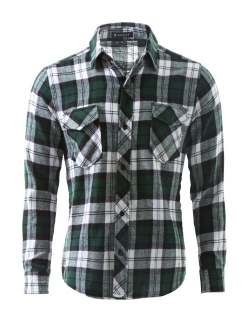 uxcell Men's Long Sleeves Check Print Casual Plaid Flannel Shirt