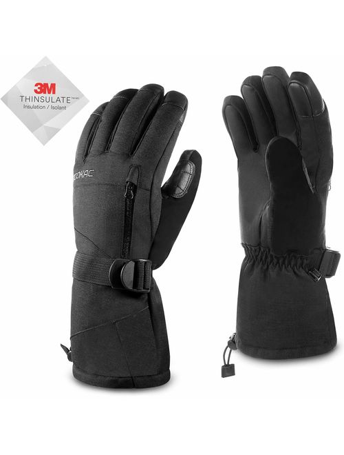 Acokac Men Waterproof Warmest Winter Gloves Touchscreen Snow Snowboard Ski Gloves, 3M-Thinsulate Thermal Insulation Snowboarding Snowmobile Cold Weather Gloves(Black)