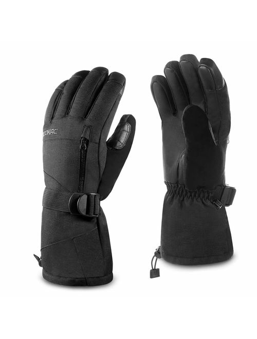 Acokac Men Waterproof Warmest Winter Gloves Touchscreen Snow Snowboard Ski Gloves, 3M-Thinsulate Thermal Insulation Snowboarding Snowmobile Cold Weather Gloves(Black)