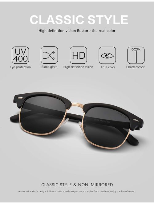LUENX Men Women Semi Rimless Polarized Sunglasses:UV 400 Protection 51MM with Case (23 Black(Matte Frame)/Non-mirror, 51)