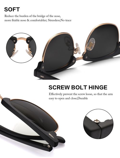 LUENX Men Women Semi Rimless Polarized Sunglasses:UV 400 Protection 51MM with Case (23 Black(Matte Frame)/Non-mirror, 51)