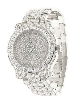 Techno Pave Totally Iced Out Pave Silver Tone Hip Hop Men's Bling Bling Watch