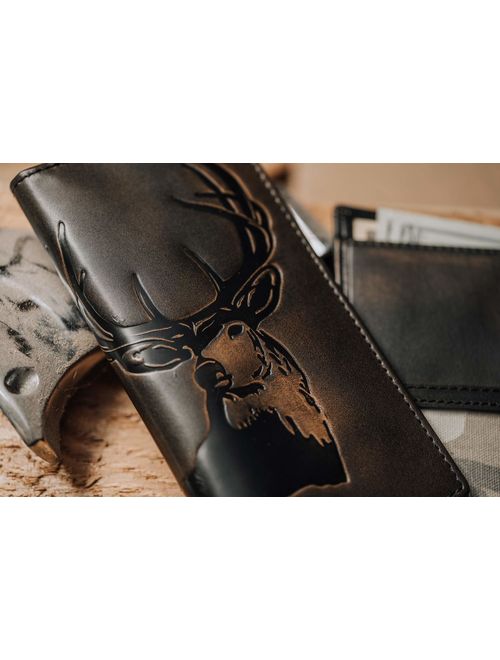 HOJ Co. DEER Long Bifold Wallet | Full Grain Leather With Hand Burnished Finish | TALL Wallet | Rodeo Wallet | Deer Wallet