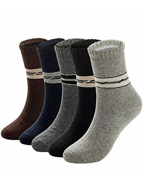 ADFOLF Mens Warm Wool Socks Thick Winter Thermal Stripe Wool Crew Socks 5 Pairs