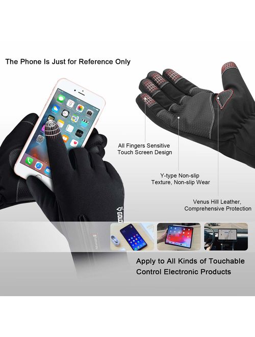 Jeniulet 100% Waterproof Winter Gloves -30 Warm Windproof All Fingers Touch Screen Gloves for Men Skiing and Outdoor Work