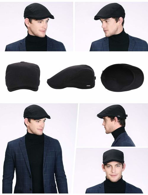 2019 New Mens Winter Wool Newsboy Cap Adjustable Cold Weather Flat Cap Soft Lined