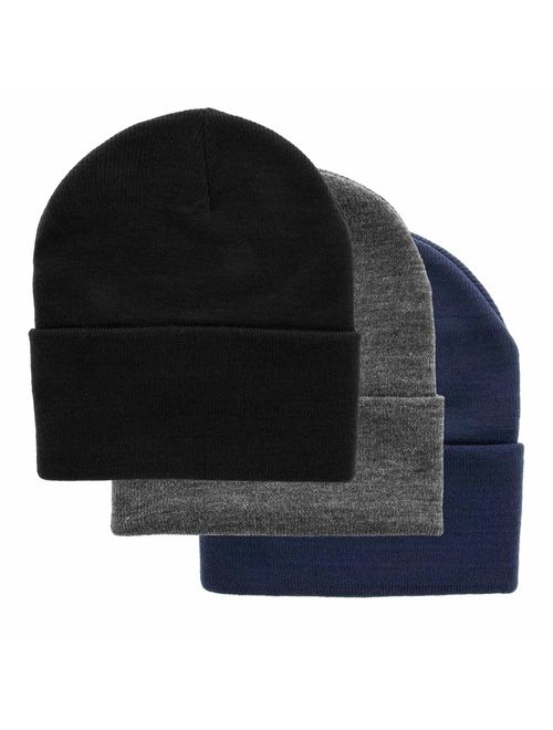 DG Hill Set of 3 Warm Winter Hats for Men, Winter Hats for Boys Teen, Mens Beanie Hats for Men Set: Navy Blue, Slate Gray and Black Hat