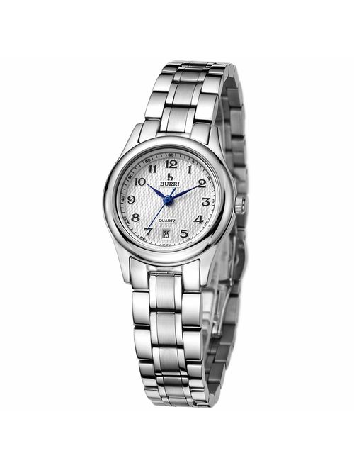 BUREI Women's Quartz Watch with Simple Arabic Numerals and Stainless Steel Strap