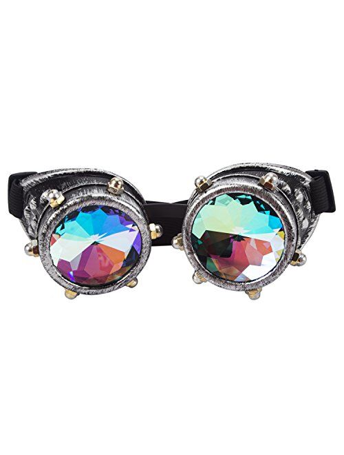 Kaleidoscope Rave Goggles Steampunk Glasses with Rainbow Crystal Glass Lens