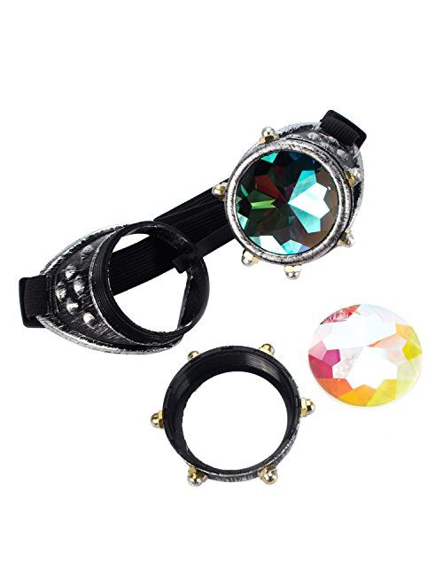 Kaleidoscope Rave Goggles Steampunk Glasses with Rainbow Crystal Glass Lens