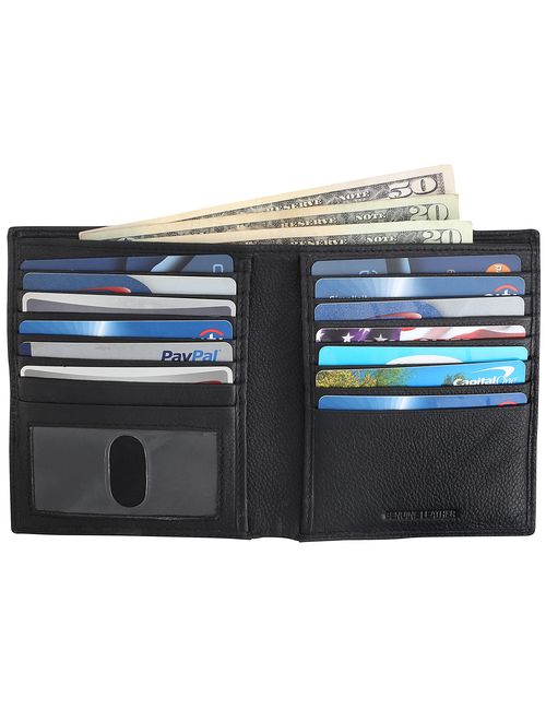 RFID Blocking Mens Leather Bi-Fold Big Hipster Wallet, 13 credit card slots