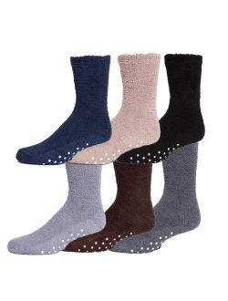 Gilbin Mens Winter Cozy Thick Warm Fuzzy Anti-Slip Grip Hospital Floor Socks 6-Pack