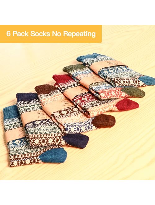 Homga 6 Packs Wool Socks for Womens Mens Warm Socks Thick Knit Vintage Socks Winter Cozy Crew Socks Gifts
