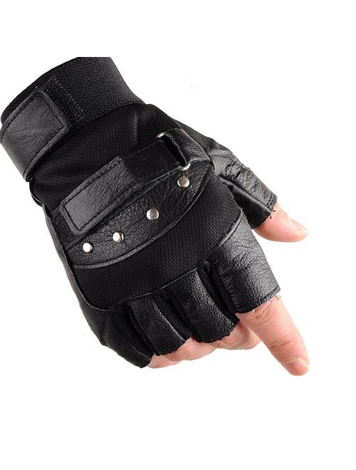 KUYOMENS Men's Cycling Half Finger Genuine Leather Gloves