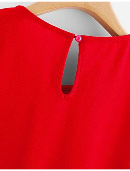 Milumia Women's Casual Round Neck Basic Pleated Top Cap Sleeve Curved Keyhole Back Blouse