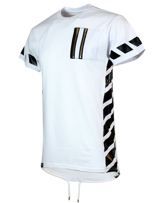 SCREENSHOTBRAND-730 Mens Hipster Hip-Hop Premium Tees - Stylish Longline Side Zipper Fashion T-Shirt