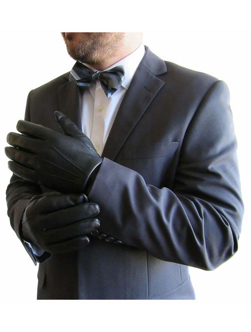 FOWNES Men's Cashmere Lined Black Lambskin/Conductive Leather Gloves