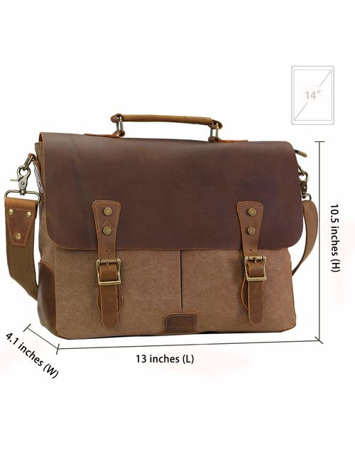 WOWBOX Messenger Bag for Men Vintage Genuine Leather and Canvas Laptop Satchel Shoulder Bag Laptop Bag Briefcase for Business Work Office