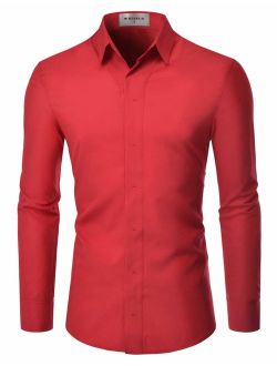 NEARKIN Hidden Button Spandex Wrinkle Free Non Iron Tuxedo Dress Shirts for Men