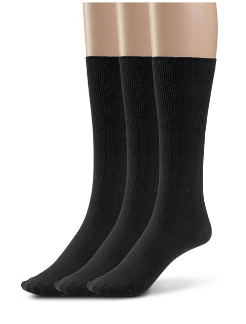 Silky Toes 3 or 6 Pk Men's Diabetic Non Binding Cotton Dress Socks, Multi Colors Also Available in Plus Sizes...