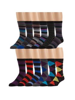 Men's Cotton Blend Dress Socks - 12 Pairs of Asstd Patterns and Colors - by ZEKE