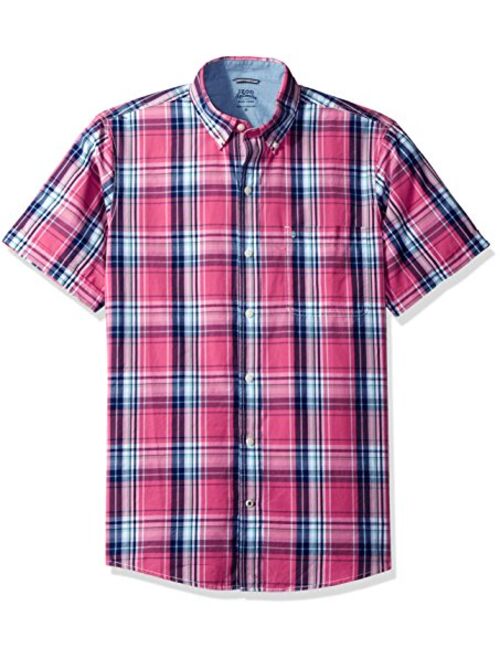 IZOD Men's Saltwater Short Sleeve Button Down Plaid Shirt