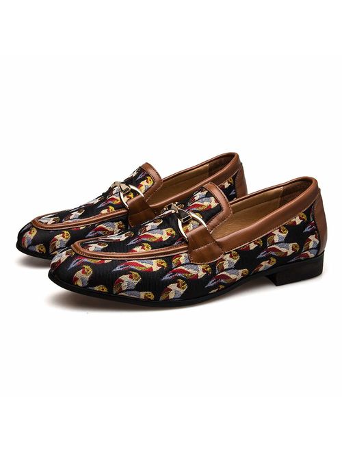 JITAI Men's Leather Shoes Pattern Printing Men's Dress Loafer Shoes Slip-on Casual Loafer Smoking Slipper
