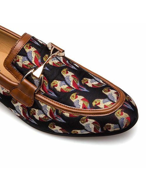 JITAI Men's Leather Shoes Pattern Printing Men's Dress Loafer Shoes Slip-on Casual Loafer Smoking Slipper