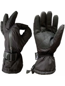Waterproof Winter Gloves - 3M Thinsulate Windproof Gauntlet Gloves with 2 Sealed Pockets, Extra-Long Cuffs, Wrist Cinches - Black Insulated Gloves for Men, Women