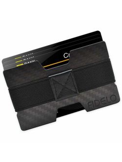 FIDELO Carbon FIber Minimalist Wallet - Mens Slim Wallet Credit Card Holder Money Clip with 4 Cash Bands - Front Pocket RFID Wallets for Men