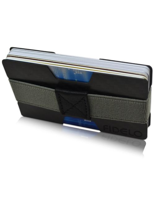 FIDELO Carbon FIber Minimalist Wallet - Mens Slim Wallet Credit Card Holder Money Clip with 4 Cash Bands - Front Pocket RFID Wallets for Men