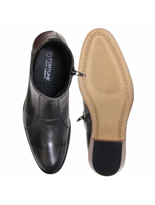 LIBERTYZENO Men's Side Zipper Ankle Boots Genuine Leather Cuban Heel Formal Dress Shoes